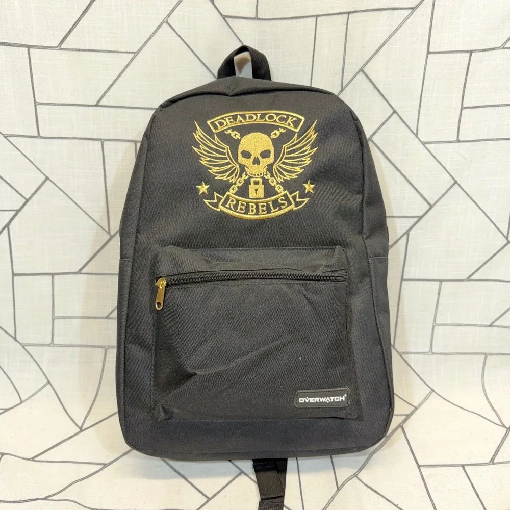 Overwatch Deadlock Rebels Backpack One Size Black Gold Embroidered Skull Bag